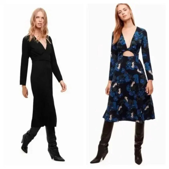 Aritzia Wilfred Aubagne Wrap Tie Front Midi Longsleeve Dress NWT Black Size 6 - Picture 2 of 8